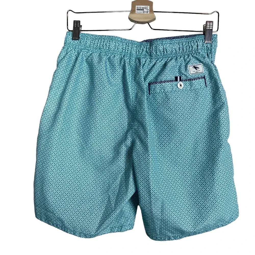 Ted Baker London Swim Trunks Mens Teal White Geometric‎ Lobster Print Shorts M